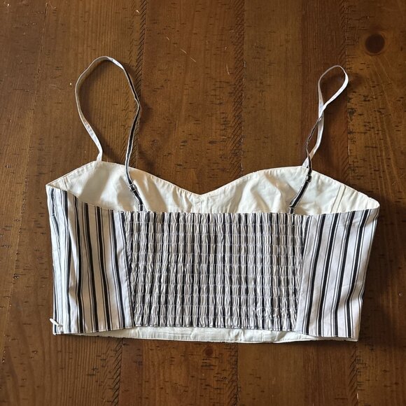 Theory Cotton Poplin Bustier Top Medium White Pin Stripe - Picture 2 of 5